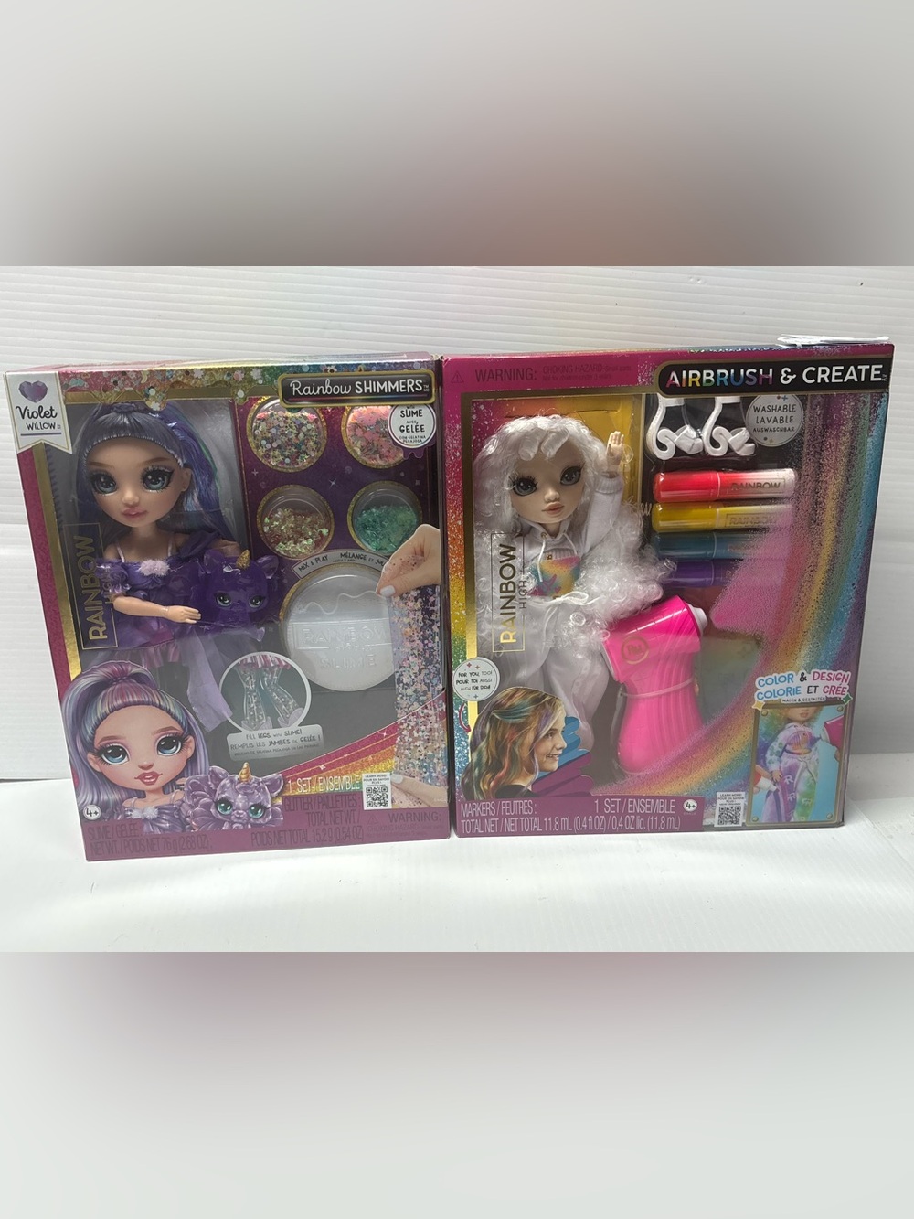 Rainbow High Lot of 2 Dolls: Rainbow Shimmers Violet + Airbrush Create NEW